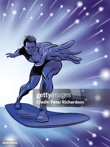 Super Hero Gliding on Hover Board Super Hero Gliding on Hover Board