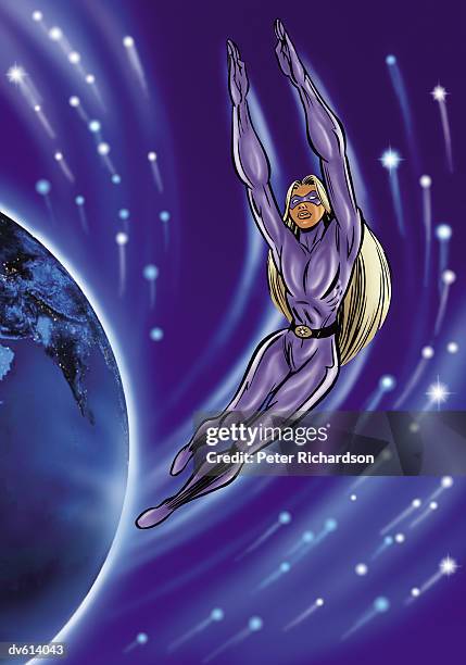 super heroine in space - richardson stock illustrations