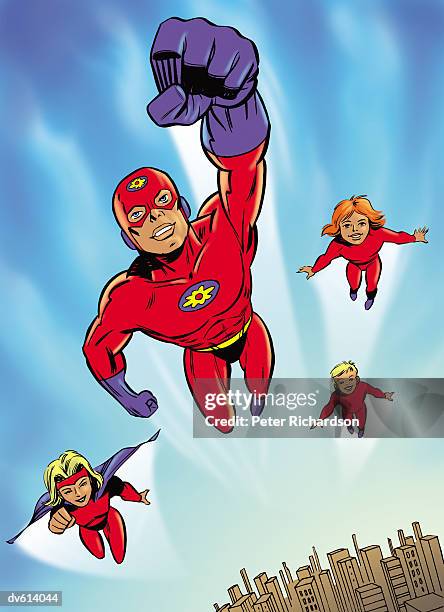 young super hero group - urban mother and daughter stock illustrations