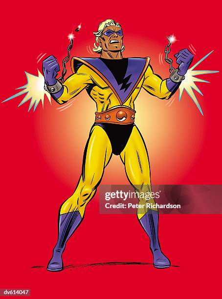 super hero breaking chains - breaking handcuffs stock illustrations