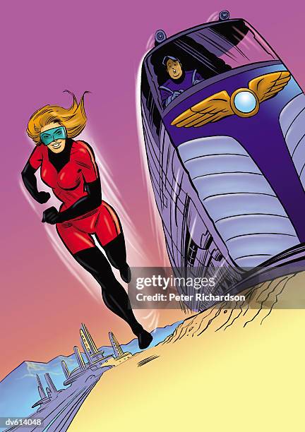 super heroine racing train - richardson stock illustrations