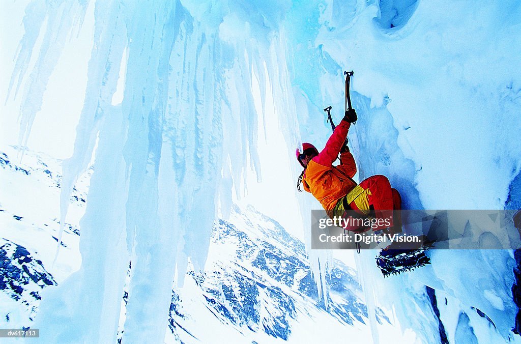 Man Ice Climbing