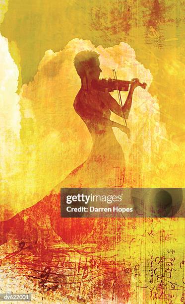 composite with violinist - strings section stock illustrations