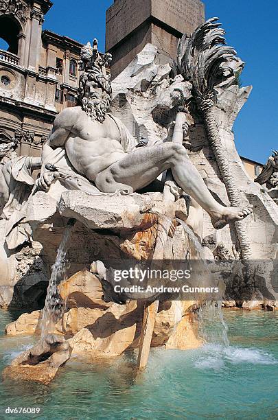 piazza navona, rome, italy - fountain of the four rivers stock pictures, royalty-free photos & images