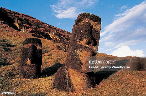 moai at rano raraku, easter island (rapa nui), chile - rano raraku stock pictures, royalty-free photos & images