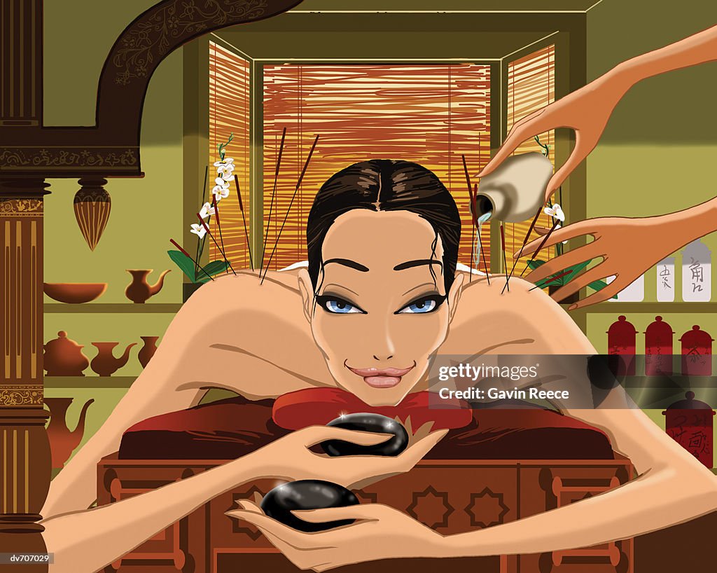 Portrait of a Woman Getting a Back Massage