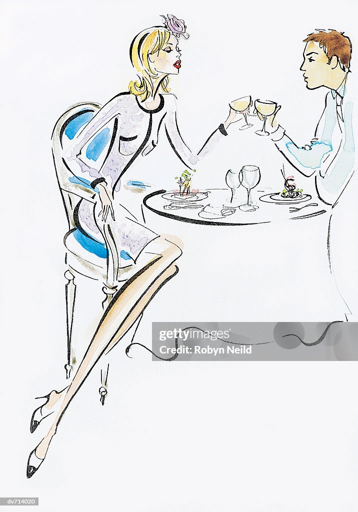 Couple Making a Toast over Dinner