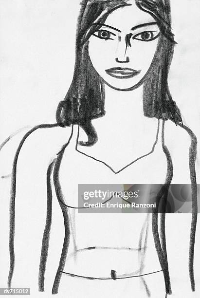 ilustraciones, imágenes clip art, dibujos animados e iconos de stock de charcoal drawing of woman in her underwear - enrique