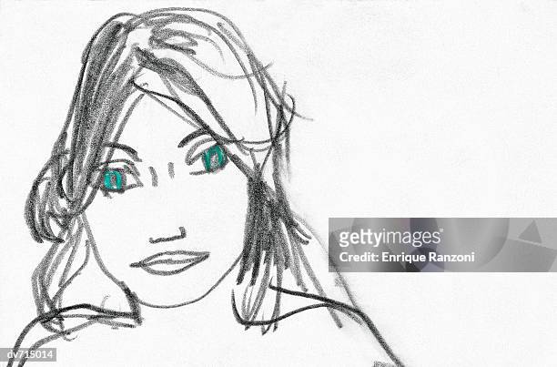ilustraciones, imágenes clip art, dibujos animados e iconos de stock de charcoal drawing of woman - enrique