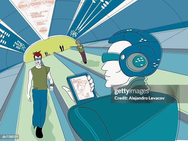 people walking on moving sidewalk - moving walkway stock illustrations