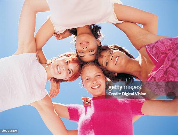 portrait of four female teenagers - only teenage girls stock pictures, royalty-free photos & images