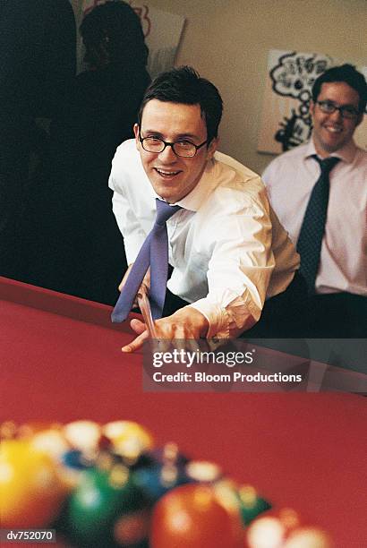 two businessmen playing pool - snooker break stock pictures, royalty-free photos & images