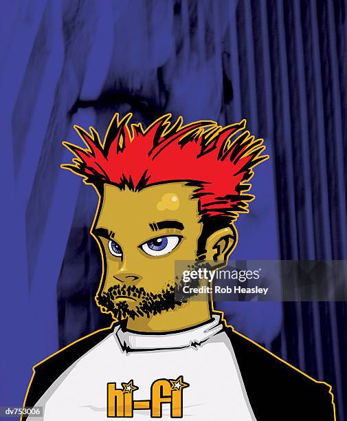 stockillustraties, clipart, cartoons en iconen met portrait of a young man with spiky red hair - stekeltjeshaar