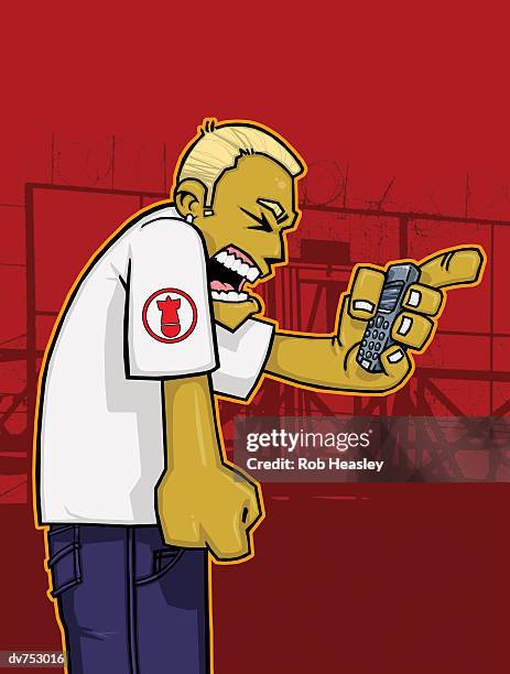 young man annoyed with his mobile phone - rob cross stock illustrations