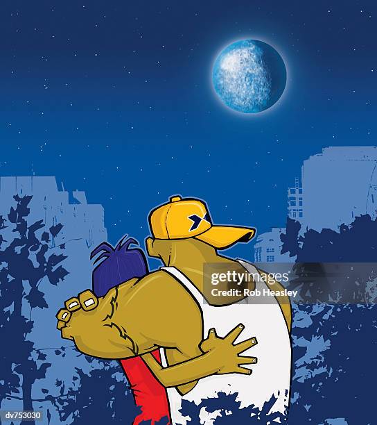 ilustrações de stock, clip art, desenhos animados e ícones de romantic couple looking at the moon - céu romântico