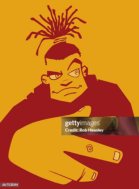 portrait of a young man with long dreadlocks gesturing - dreadlocks stock illustrations