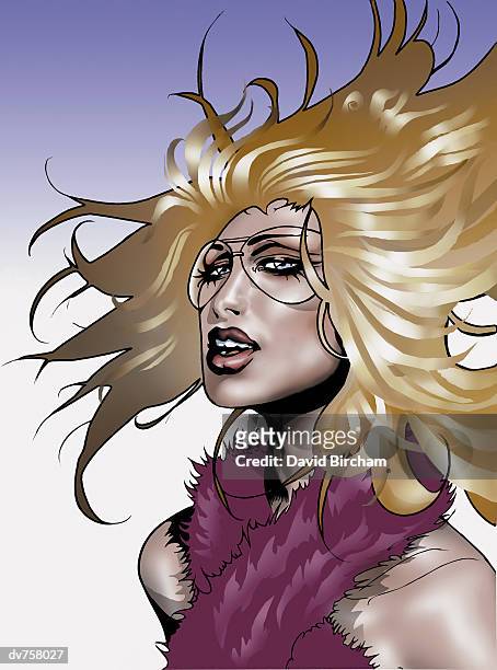 portrait of a young woman with long blond hair wearing a feather boa - feather boa 幅插畫檔、美工圖案、卡通及圖標