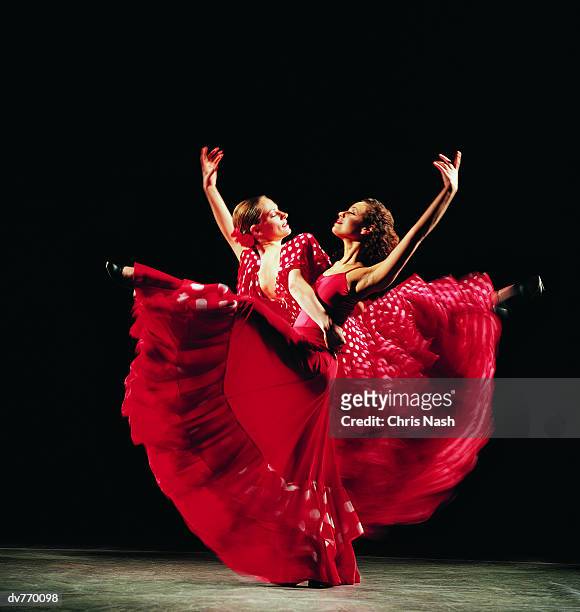 two women dancing the flamenco - flamenco dancing stock-fotos und bilder