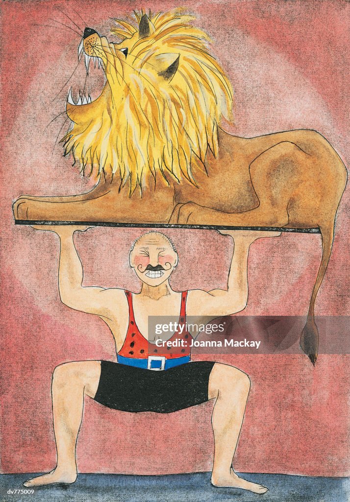 Strongman Lifting a Lion