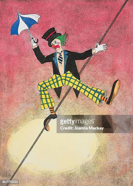 illustrations, cliparts, dessins animés et icônes de clown walking along a tightrope - équilibriste