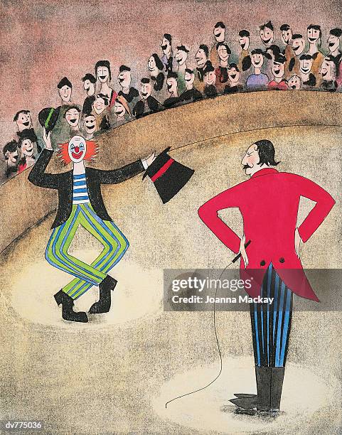 ringmaster and a clown - ringmasters stock illustrations