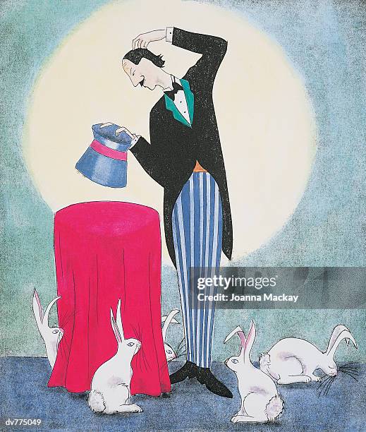 magician looking in his top hat - mackay stock illustrations