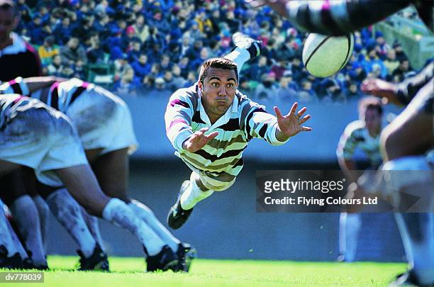 hispanic rugby union player jumping to catch the ball - rugby union foto e immagini stock
