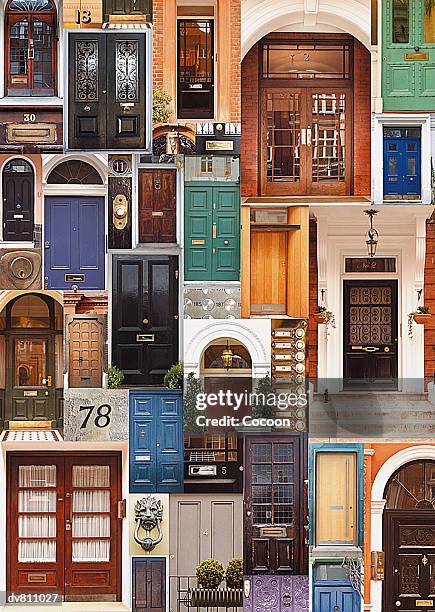 background showing a large variety of domestic front doors - variety stock-fotos und bilder