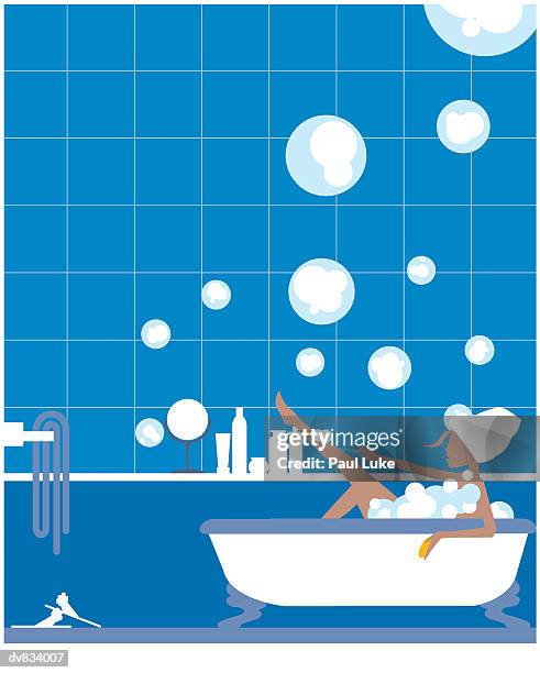 illustrations, cliparts, dessins animés et icônes de woman taking a bubble bath - baignoire sur pieds
