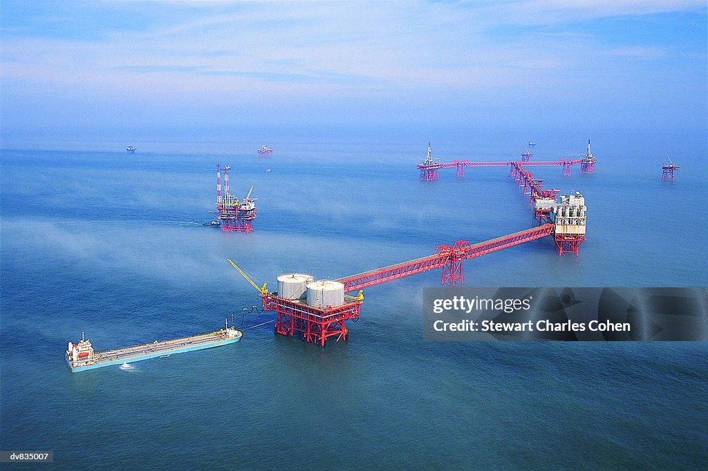 Aerial View of an Offshore Oil Rig