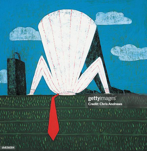 man with his head in the ground - den kopf in den sand stecken stock-grafiken, -clipart, -cartoons und -symbole