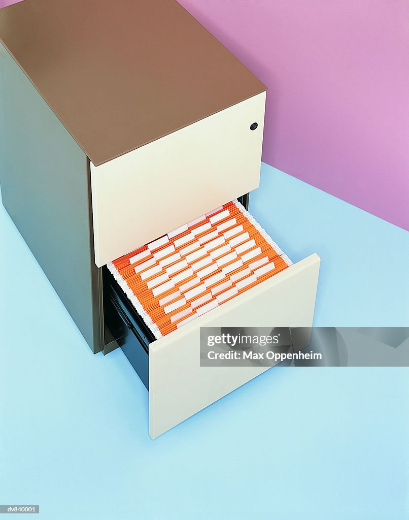 Elevated View of an Open Filing Cabinet