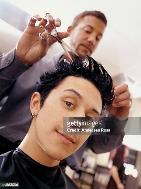 teenage boy getting a haircut - andersen ross stockfoto's en -beelden