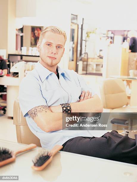 portrait of a male hairdresser - ross stockfoto's en -beelden