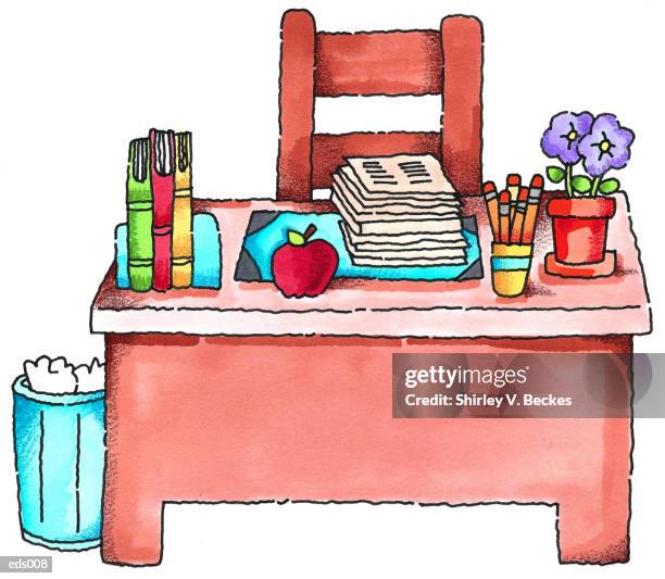 teacher's desk - empty seat classroom stock illustrations