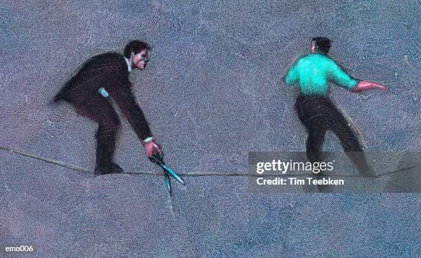 man cutting highwire - hochseil stock-grafiken, -clipart, -cartoons und -symbole