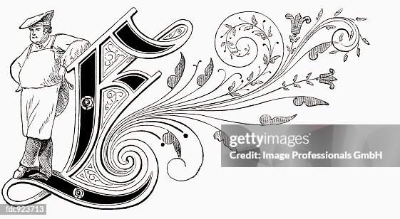 Letter E with chef (illustration) Letter E with chef (illustration)