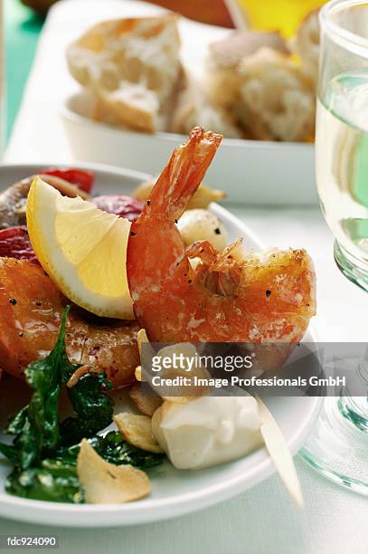 barbecued shrimps with garlic mayonnaise - aioli bildbanksfoton och bilder