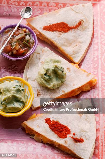 shrimp enchiladas; guacamole; tomato salsa - tortilla dish stock pictures, royalty-free photos & images