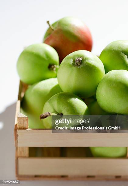 granny smith apples in crate - granny smith stock pictures, royalty-free photos & images