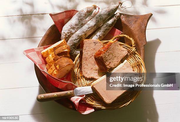 french sausages and p?t?s - wurst stock pictures, royalty-free photos & images