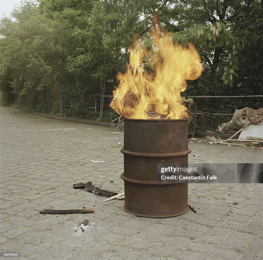 A fire burning in a barrel