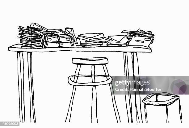 bundles of letters on table - footstool stock illustrations