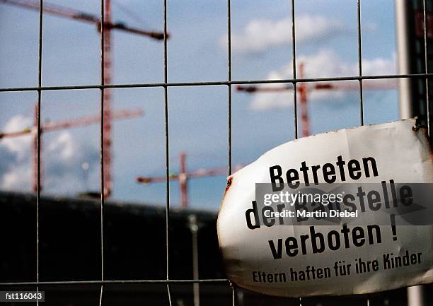 no trespassing sign at construction site, germany - no stock pictures, royalty-free photos & images