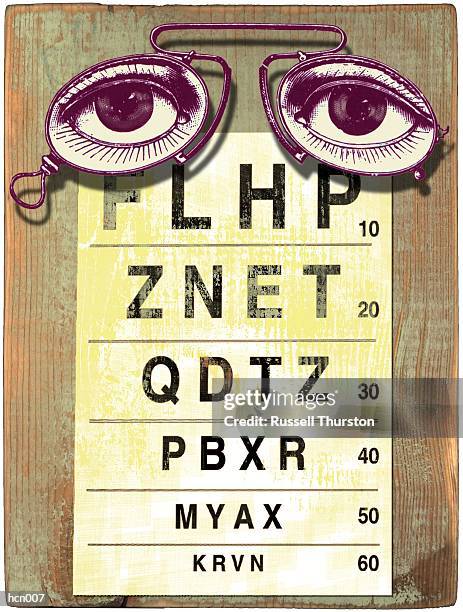 pince-nez & eye chart - eye chart stock illustrations