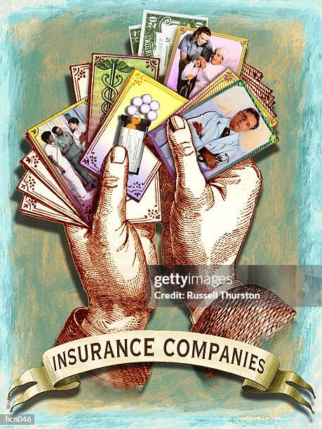 ilustrações de stock, clip art, desenhos animados e ícones de insurance companies controlling healthcare - cartas na mão