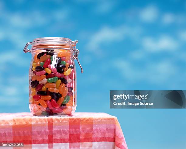 jelly bean sweets in jar - food table edge stock pictures, royalty-free photos & images