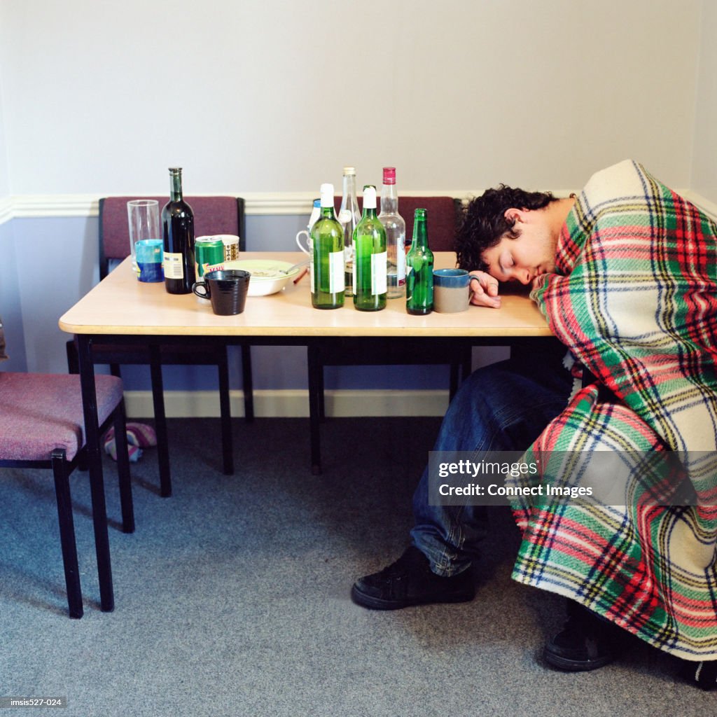 Collapsed drunk boy
