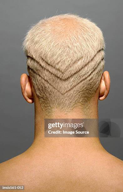 man with lines shaved in hair - shaved head ストックフォトと画像