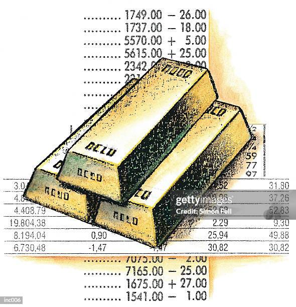 stockillustraties, clipart, cartoons en iconen met gold market - share prices of consumer companies pushes dow jones industrials average sharply higher